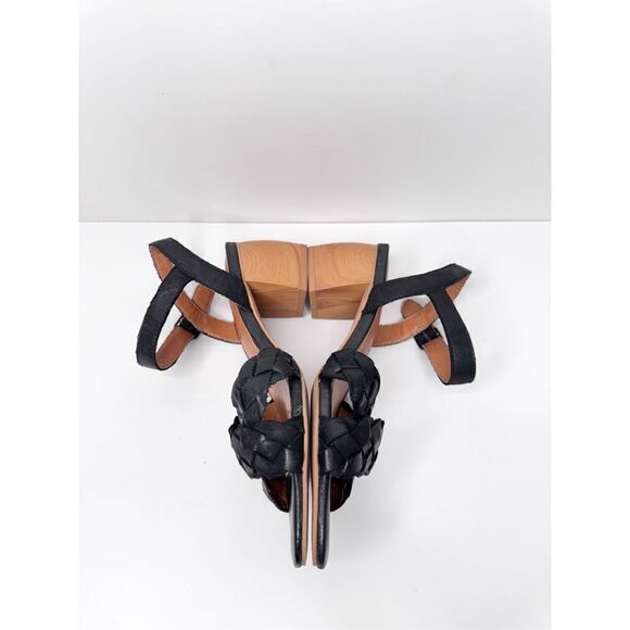 Lucky Brand Sandals Size 6 Black Leather Braided Open‎ Toe Block Heel - Picture 4 of 8